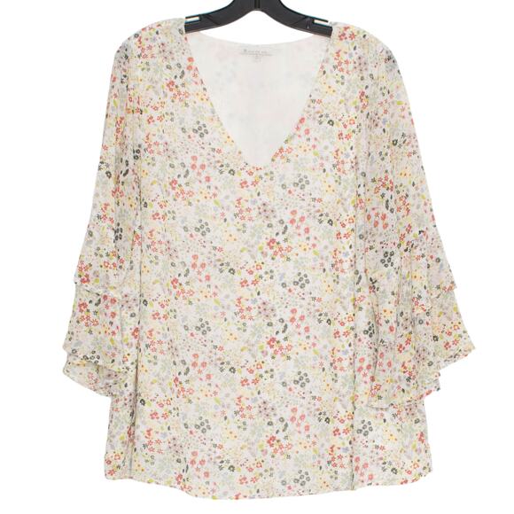 Top Ditsy Floral Boho Bell Sleeve Cottage Romantic Prairie Peasant 70s Hippie 1X - Picture 6 of 7